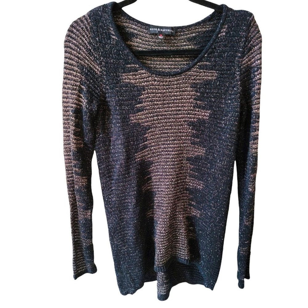 Rock & Republic Knit Black and Gold Sweater sz (M)